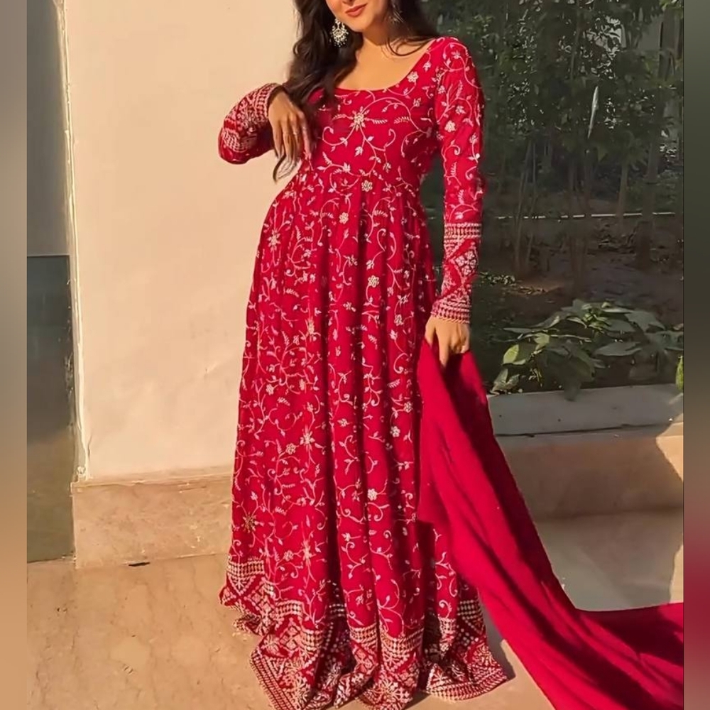 Red Karwa Chauth Dress Indian Wedding Wear Bollywood Dress Indian Anarkali Suit